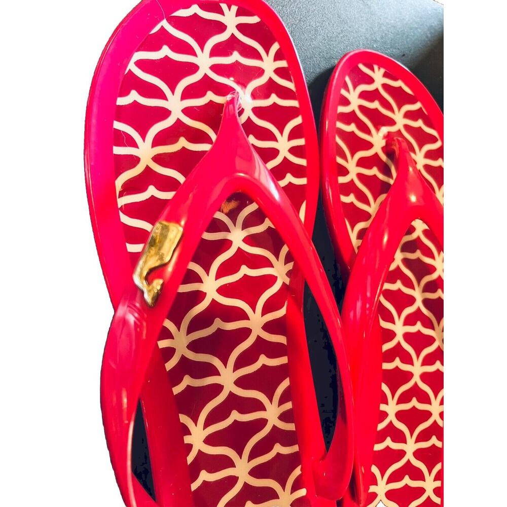 EUC Vineyard Vines women’s metal whale charm Jelly Flip Flops Thong Sandal USA 9 - Picture 3 of 4